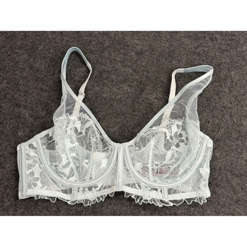 Victoria's Secret Bra Women's 34C Light Blue Sheer Unlined Underwire Lace Floral